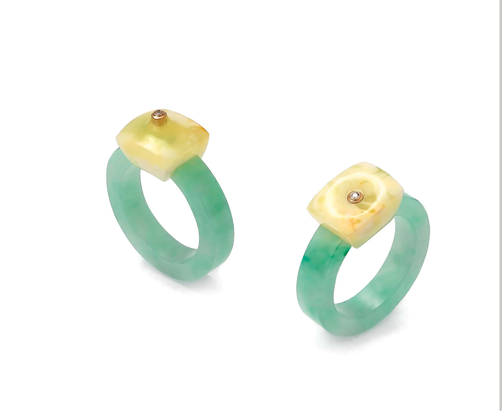 Sławomir fijałkowski pierścionki: bursztyn bałtycki, jadeit, złoto, diament