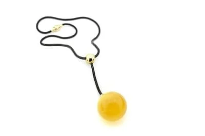 Naszyjnik "Qula" z rodowanego srebra, złota i zdobiona bursztynem