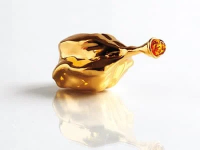 Magdalena Setzke: obiekt - bursztyn bałtycki, srebro złocone