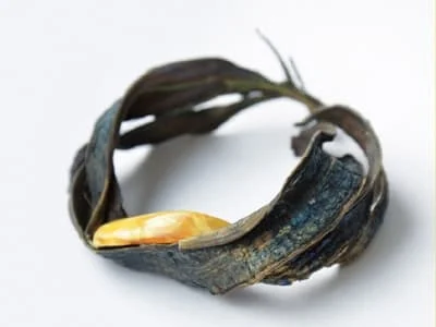 Agnieszka Krzyżanowska: bransoleta - bursztyn, suszona skóra banana