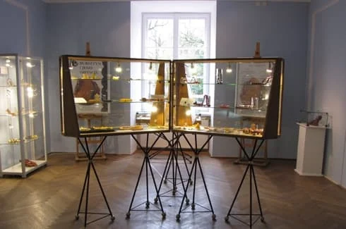 Ekspozycja imitacji bursztynu w Muzeum Ziemi PAN